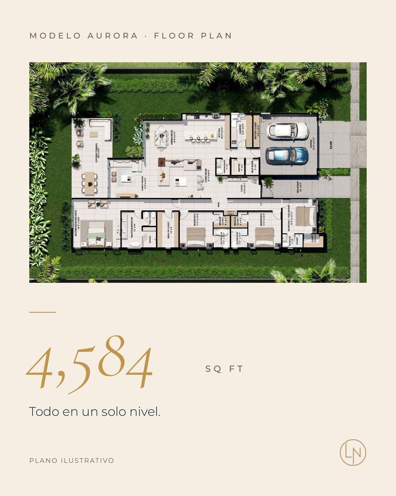 Floor plan ilustrado del Modelo Aurora
